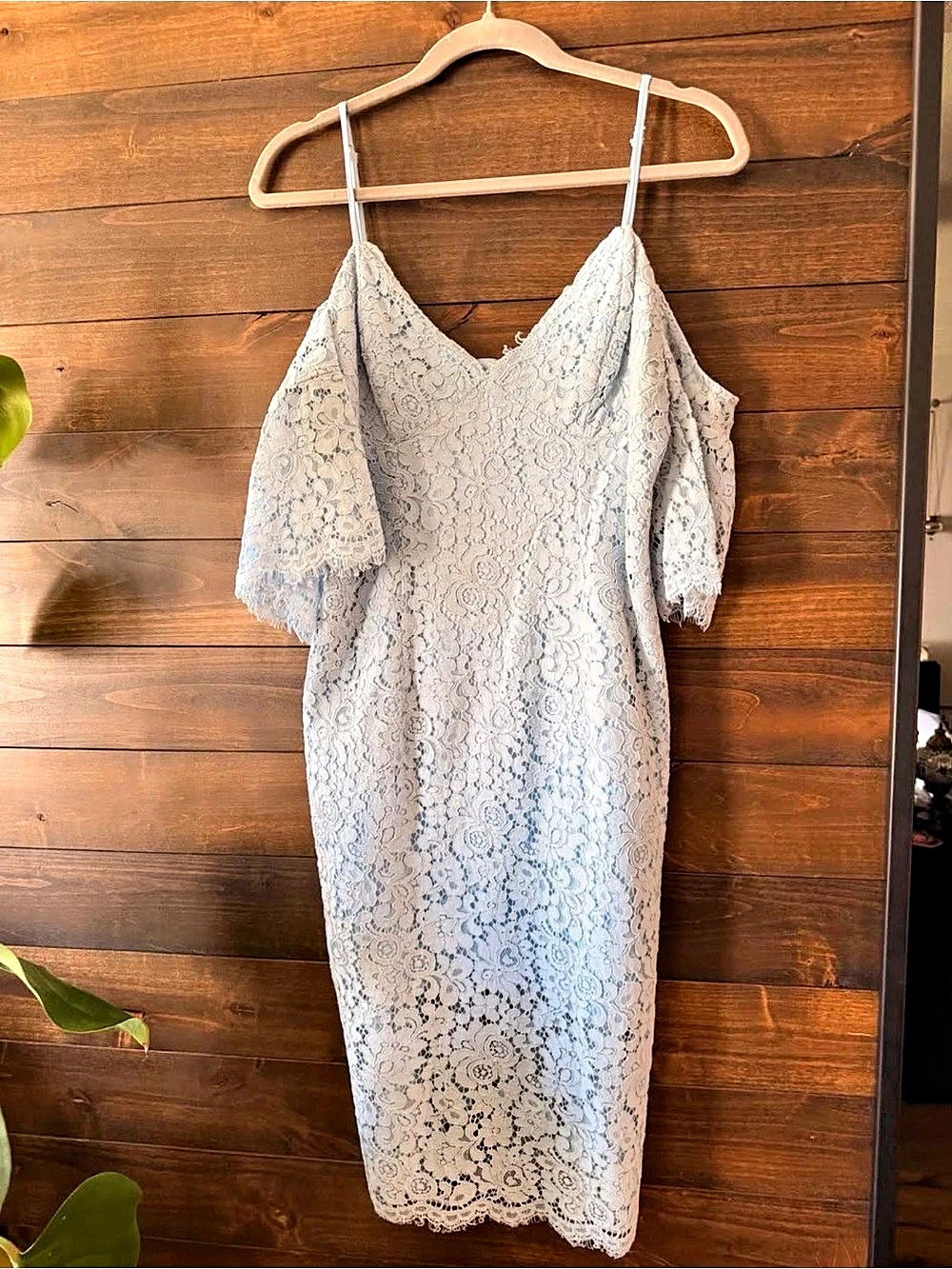 Lace Midi Dress in White & Blue Like New